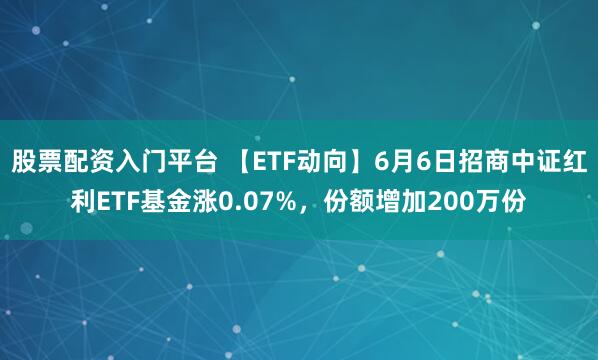 股票配资入门平台 【ETF动向】6月6日招商中证红利ETF基金涨0.07%，份额增加200万份